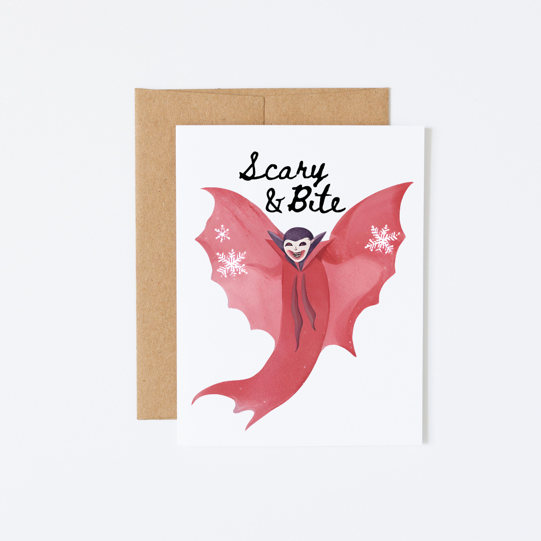 “Scary & bite” Vampire pun Christmas Angel Card