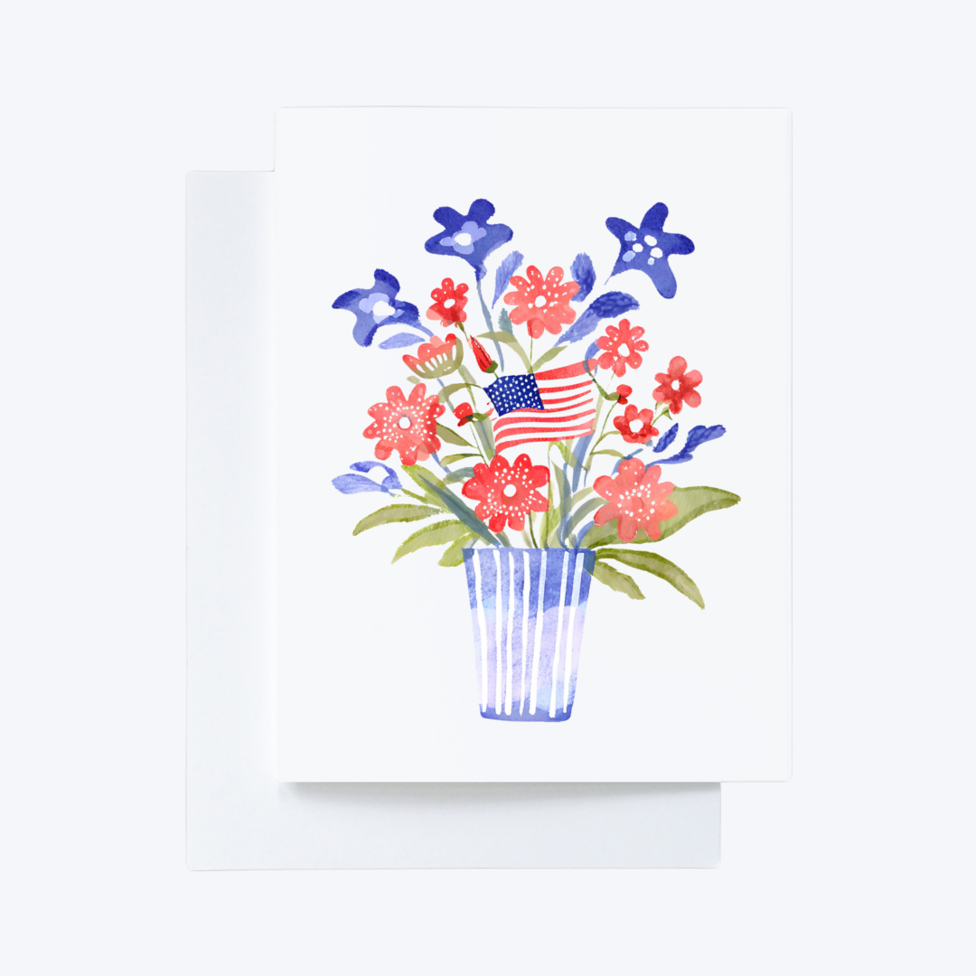 20 Patriotic red, white, and blue American flag flower bouquet cards