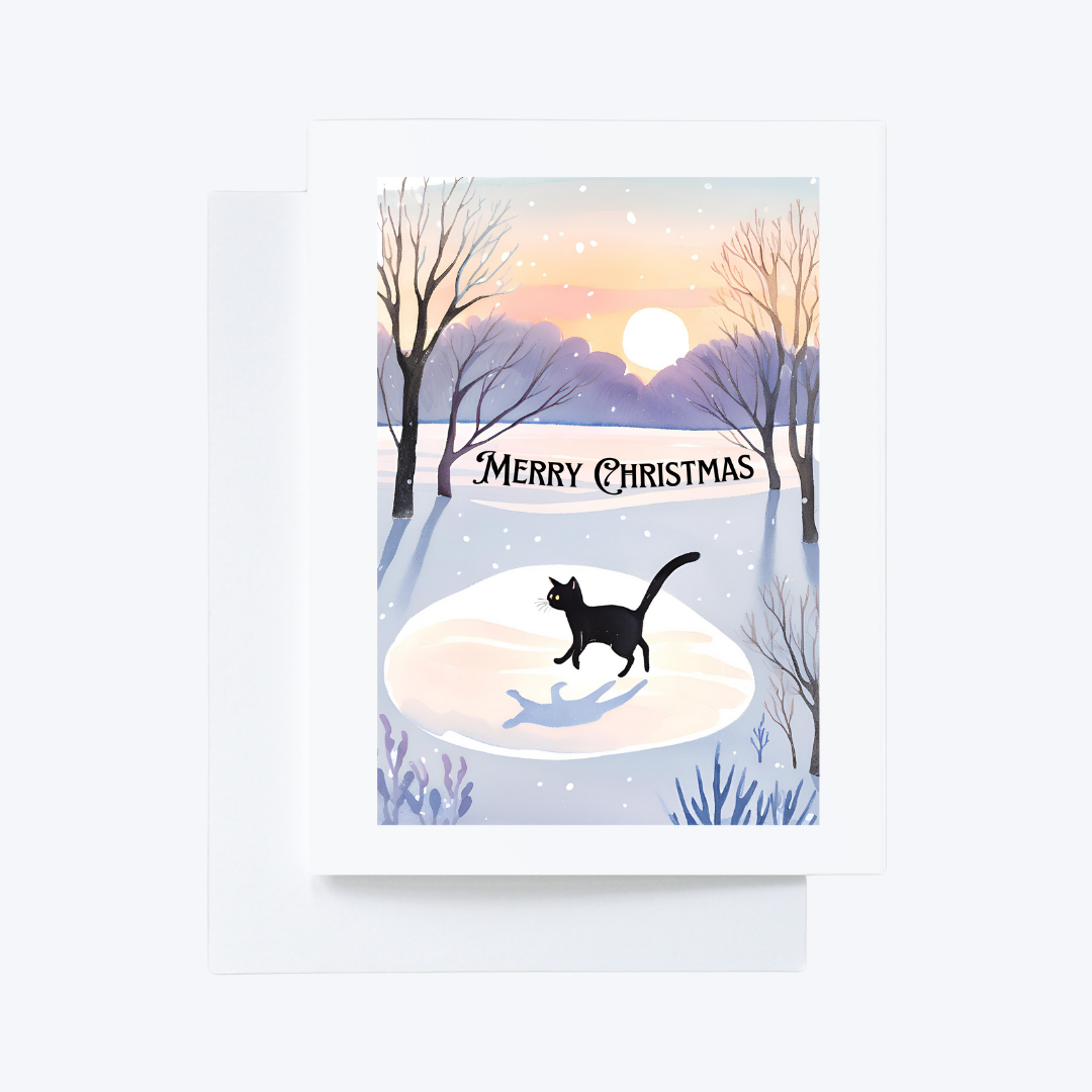 20 Merry Christmas Black Cat Snow Scene Cards