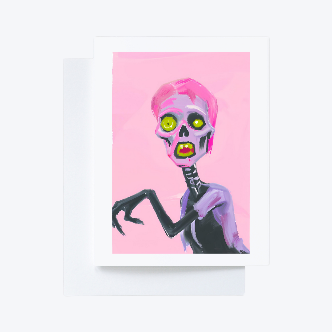 Set of 3 Bright Pink Zombie Greeting Cards