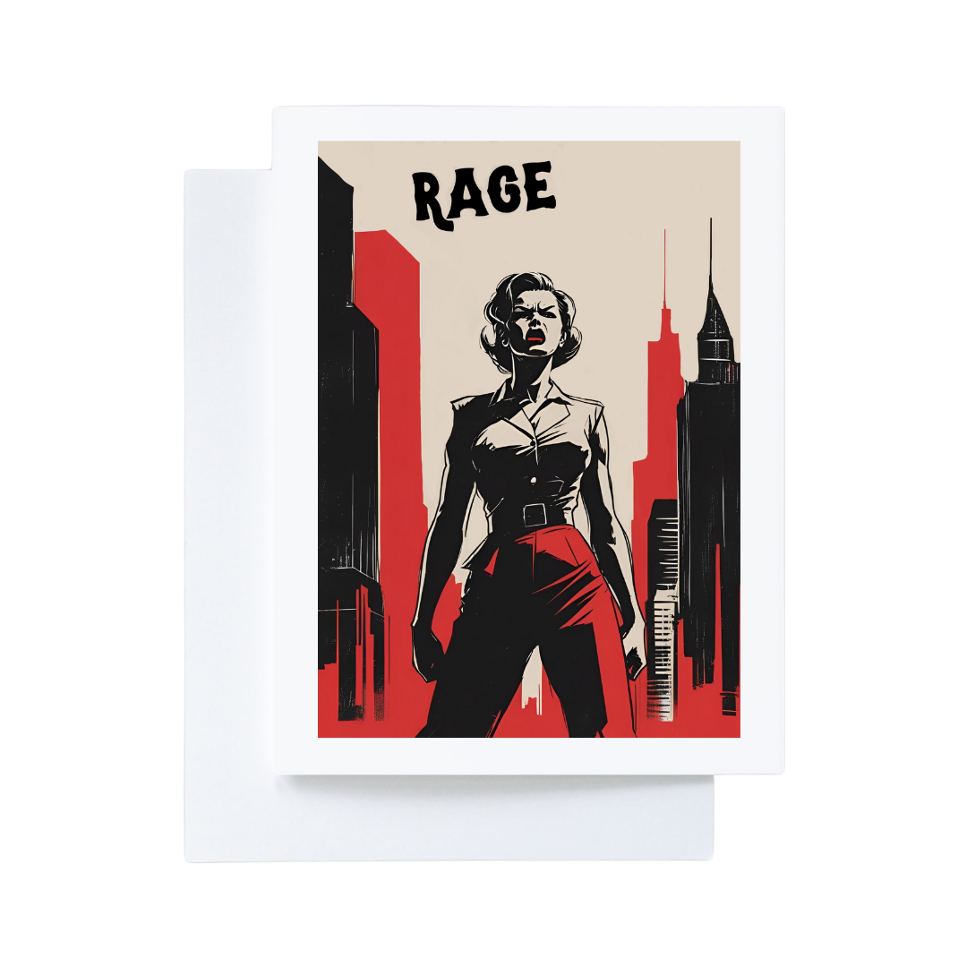 Art Deco Vintage Woman “Rage” Brown Kraft Paper Bookstore Greeting Card