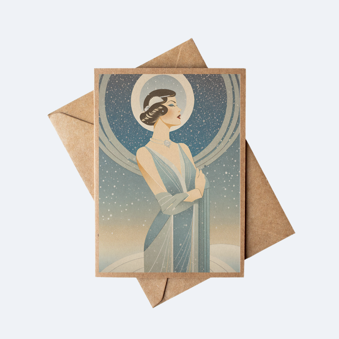 Brown Kraft Paper Vintage Art Deco Style Woman in a Winter Gown Card