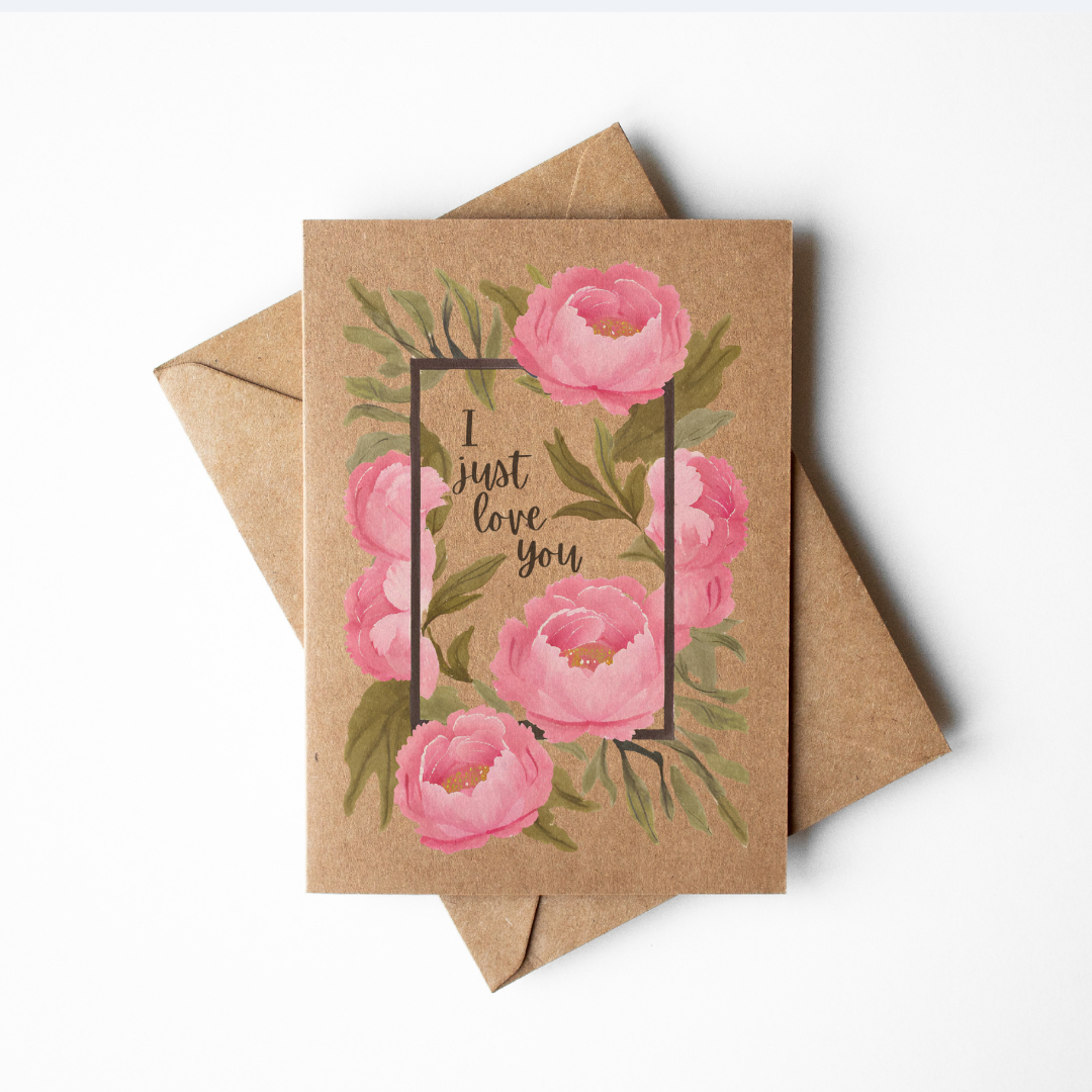 I Just Love You Floral Brown Kraft Paper Greeting Card