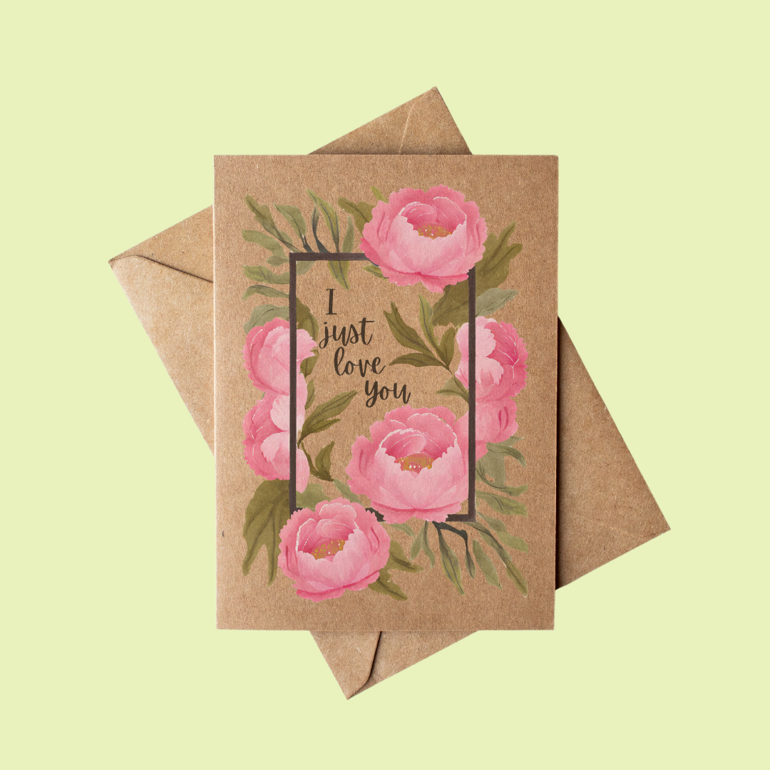 I Just Love You Floral Brown Kraft Paper Greeting Card