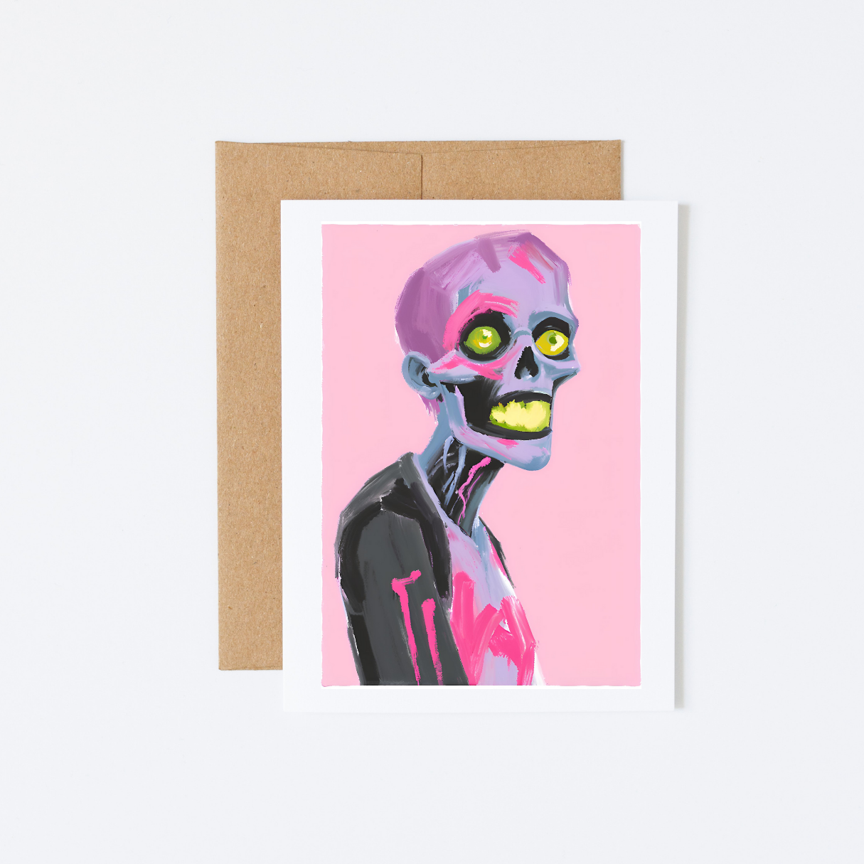 Set of 3 Bright Pink Zombie Greeting Cards