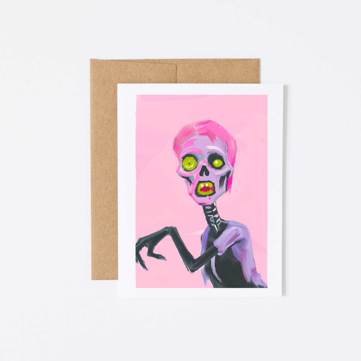 Set of 3 Bright Pink Zombie Greeting Cards