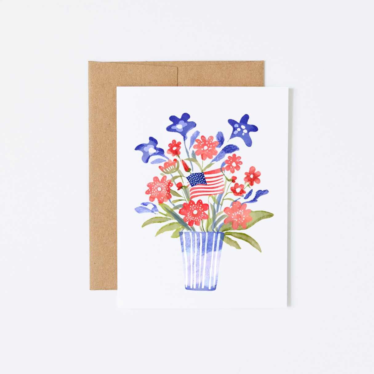 20 Patriotic red, white, and blue American flag flower bouquet cards