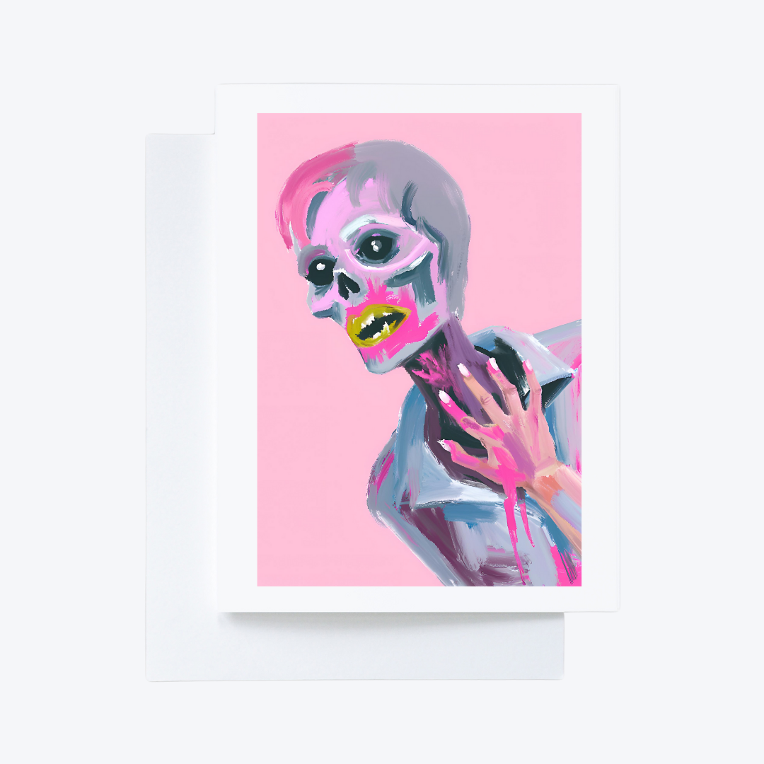 Set of 3 Bright Pink Zombie Greeting Cards