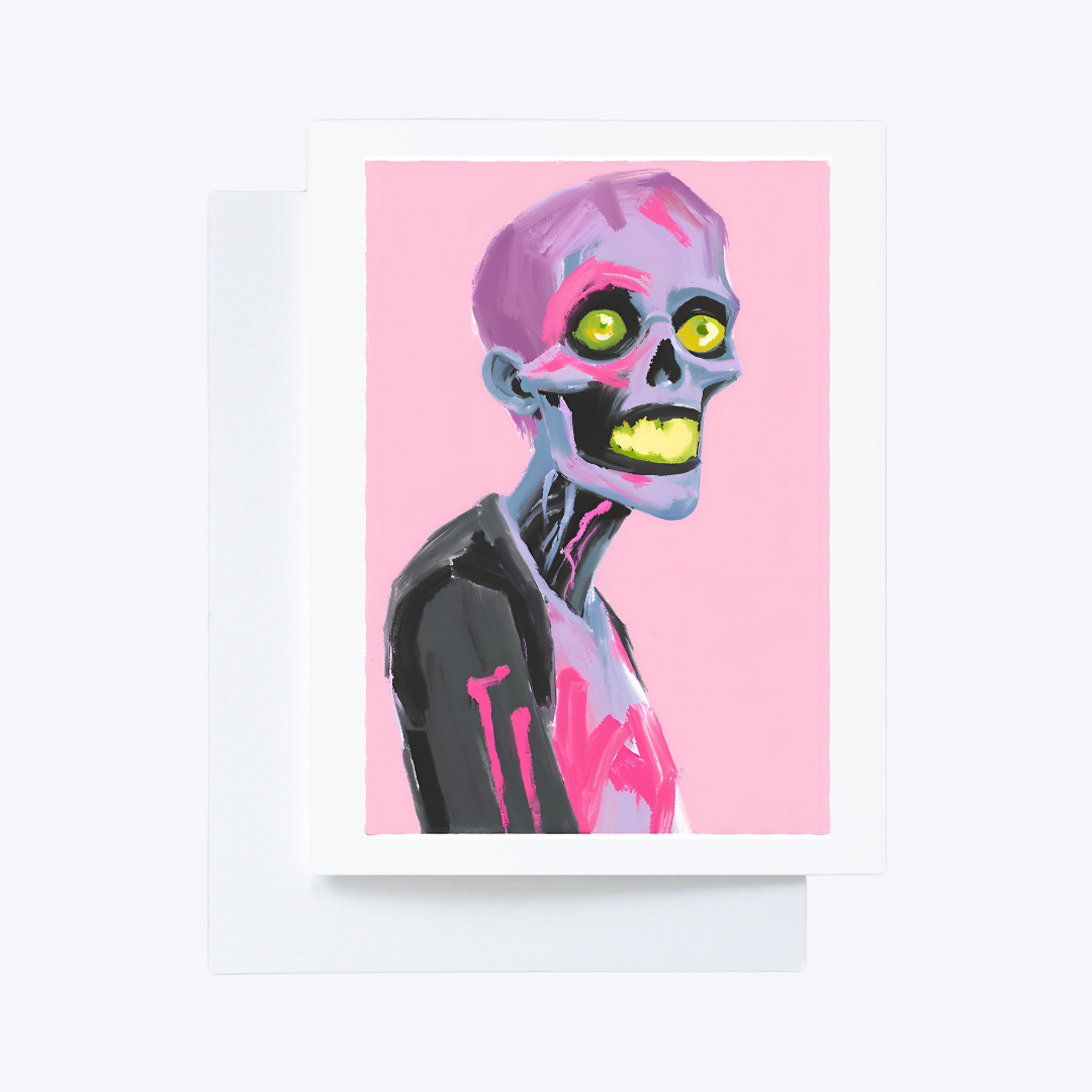 Set of 3 Bright Pink Zombie Greeting Cards