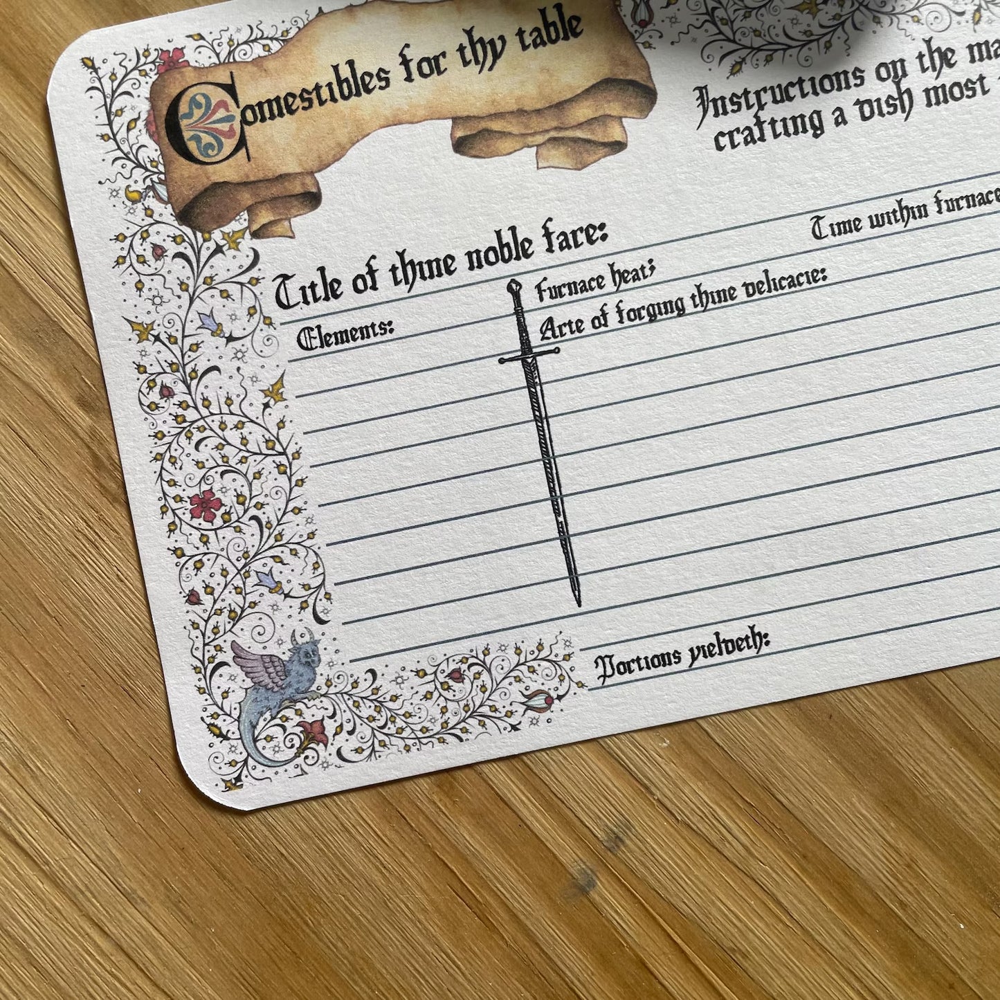 Medieval Dragon Recipe Cards