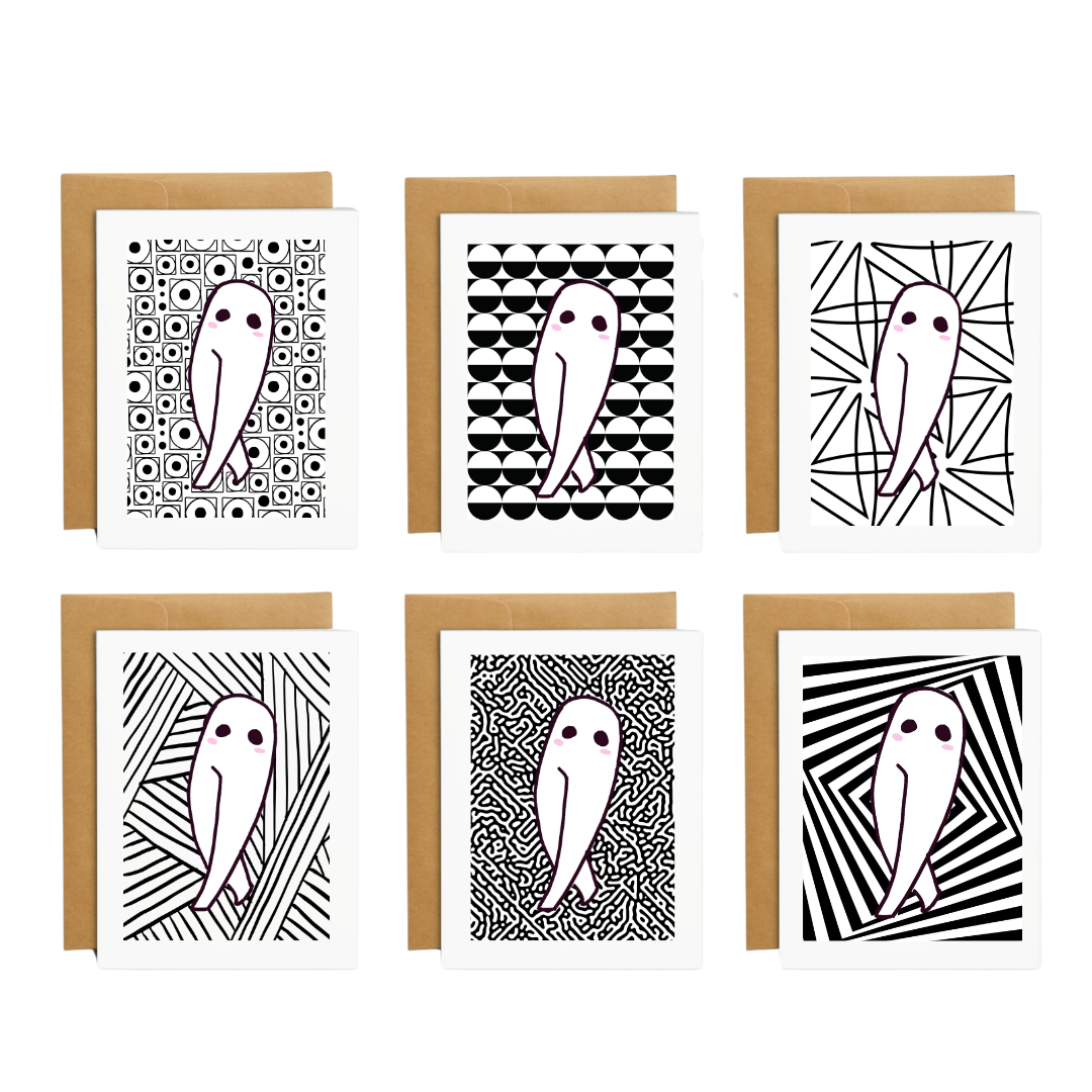 Black and White Fresno Nightcrawler Cards - Set of 6, blank inside, Fresno Nightcrawler Art, Fresno Nightwalker, pop art Fresno nightcrawler
