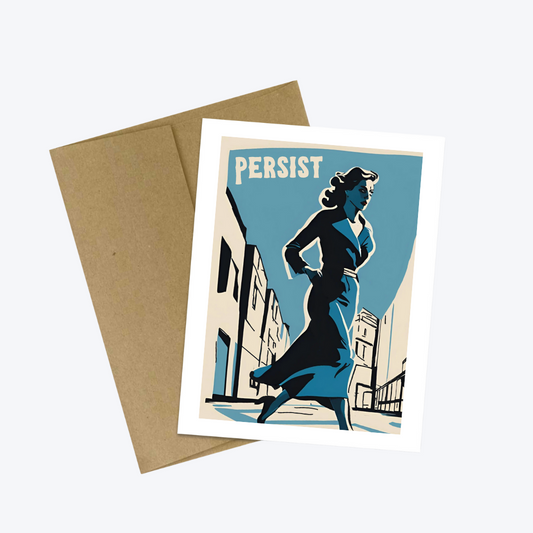 Art Deco Vintage Woman “Persist” Bookstore Greeting Card