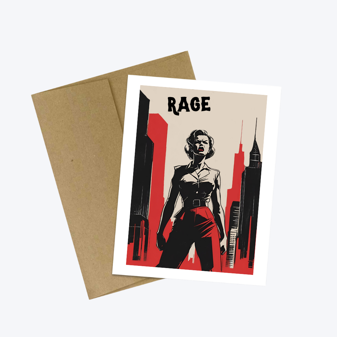 Art Deco Vintage Woman “Rage” Brown Kraft Paper  Bookstore Greeting Card