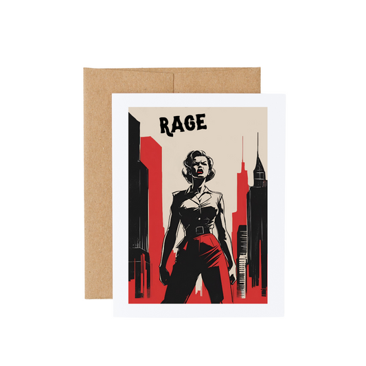Art Deco Vintage Woman “Rage” Brown Kraft Paper  Bookstore Greeting Card