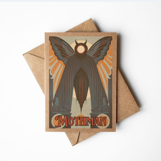 Art Deco Mothman Brown Kraft Paper Greeting Carad