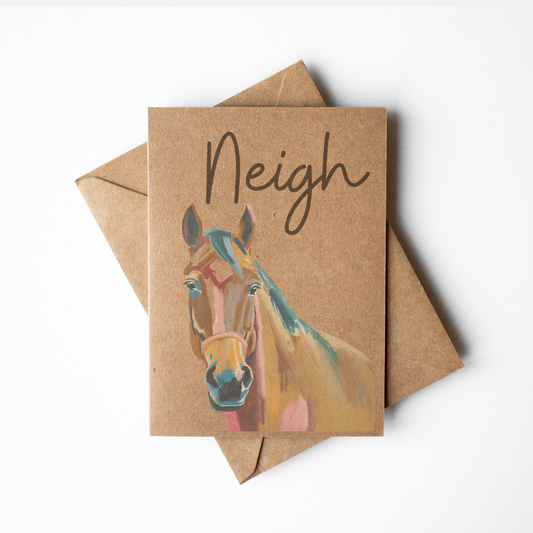Neigh Horse Brown Kraft Paper Farm Greeting Card