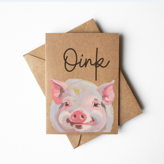 Oink Pink Brown Kraft Paper Farm Rustic Greeting Card