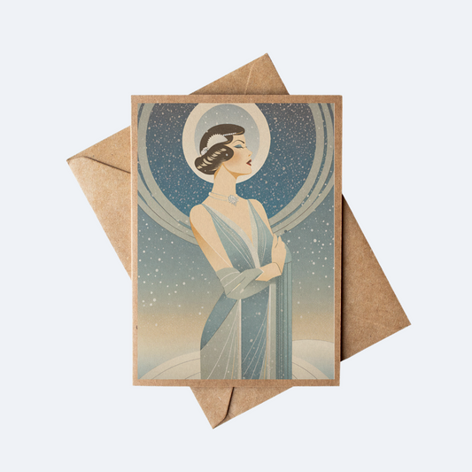 Brown Kraft Paper Vintage Art Deco Style Woman in a Winter Gown Card