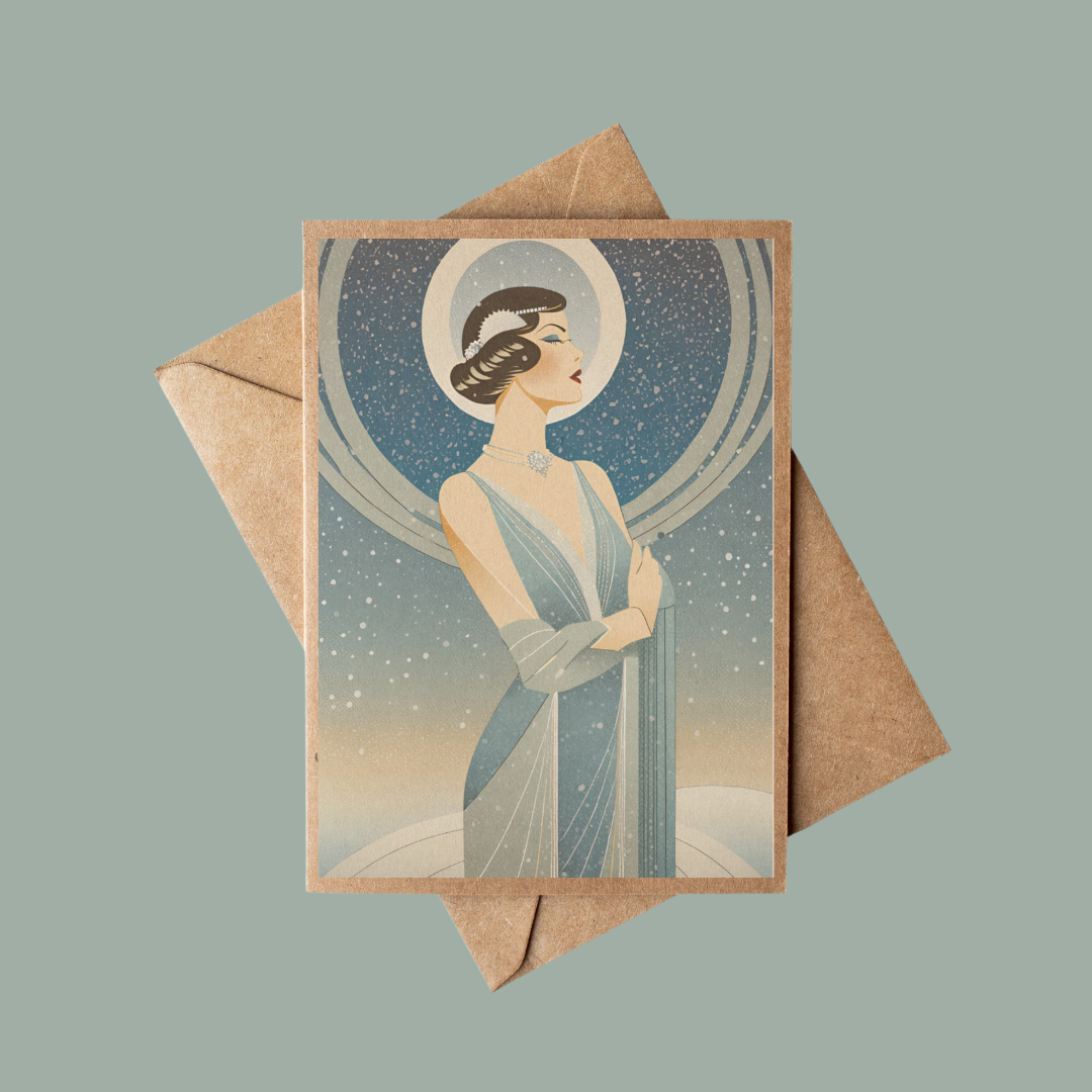 Brown Kraft Paper Vintage Art Deco Style Woman in a Winter Gown Card