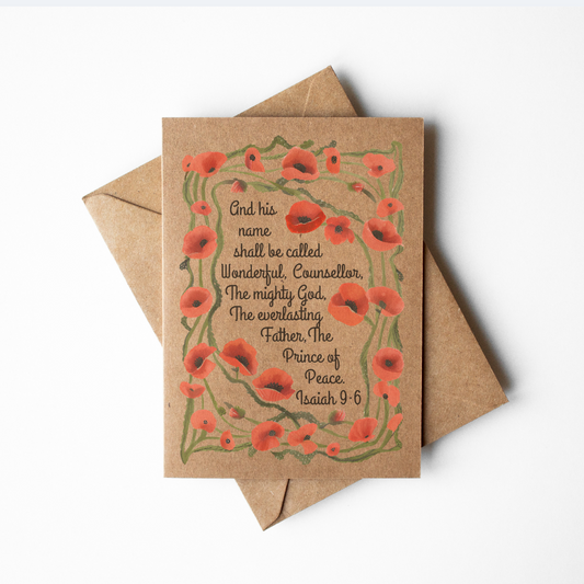 Red and Green Brown Kraft Paper Christian Scripture Christmas Card