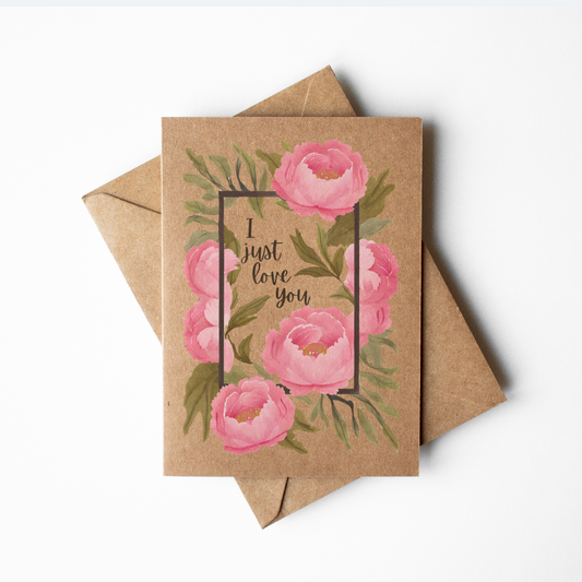 I Just Love You Floral Brown Kraft Paper Greeting Card